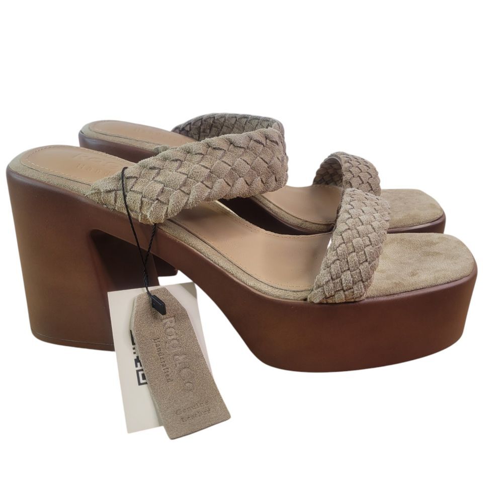 Rag & Co.‎ Misaki Woven Suede Slip On Platform Sandals Beige Size 10